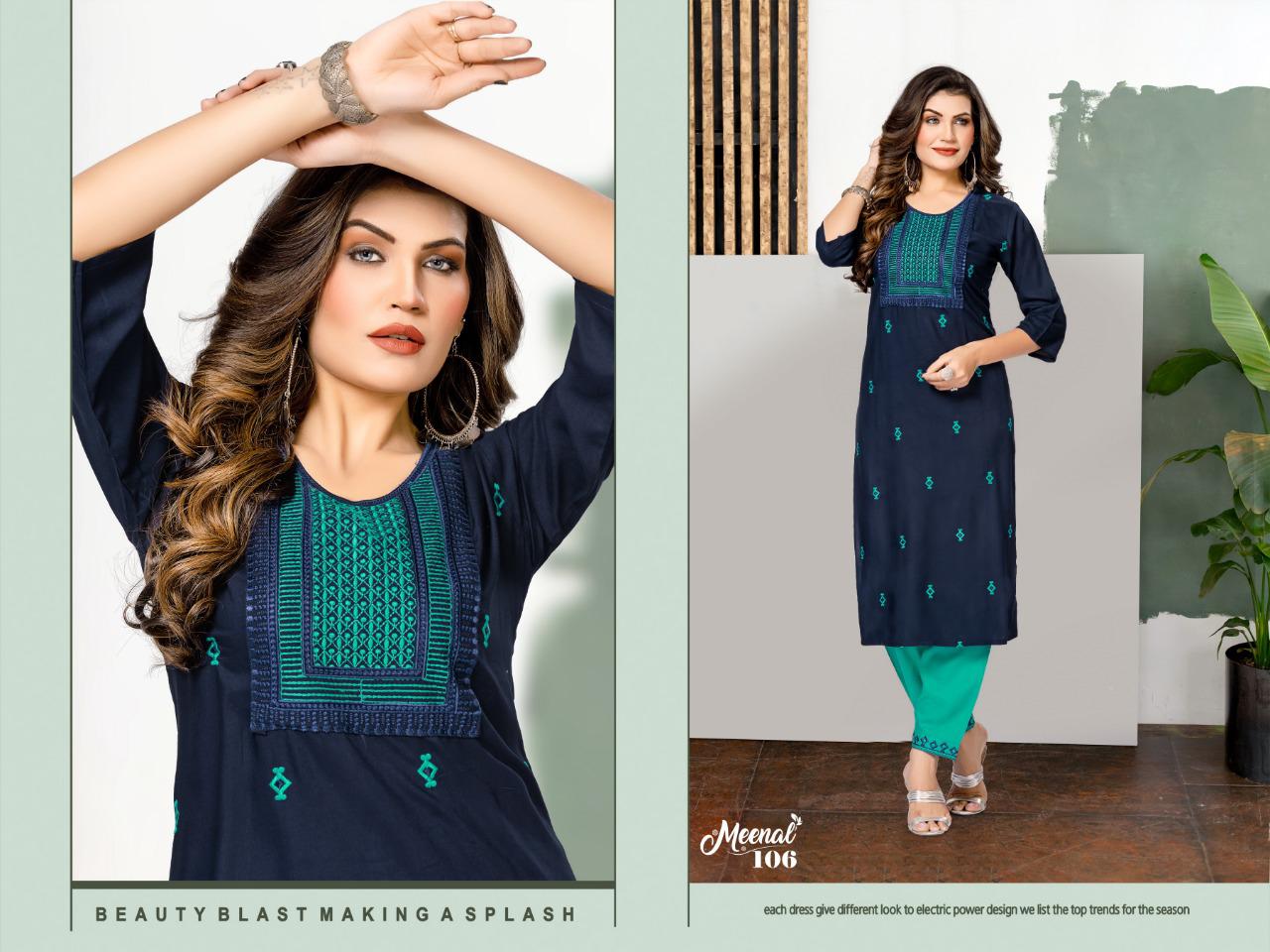 Trendy Meenal Ethnic Wear Designer Wholesale Kurti With Bottom
